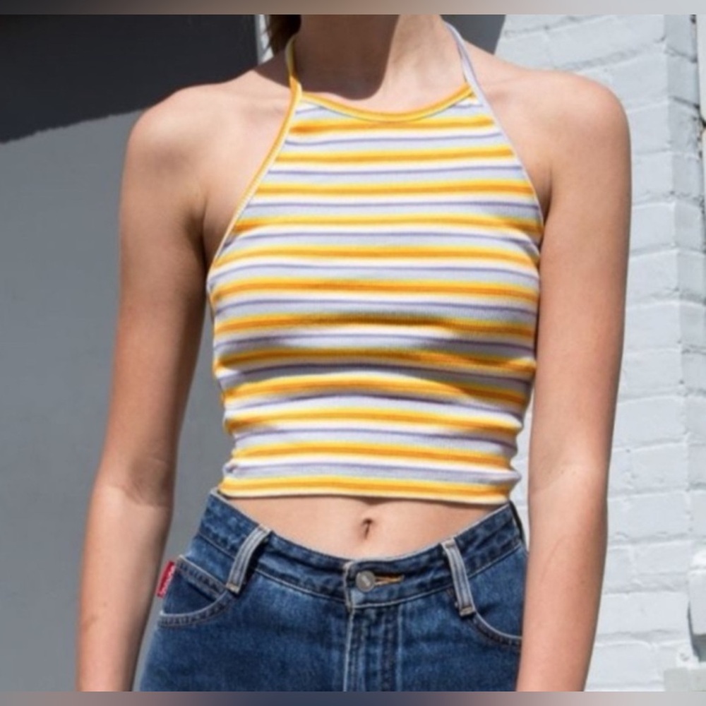 Brandy Melville rainbow cropped Laura halter top baby tee